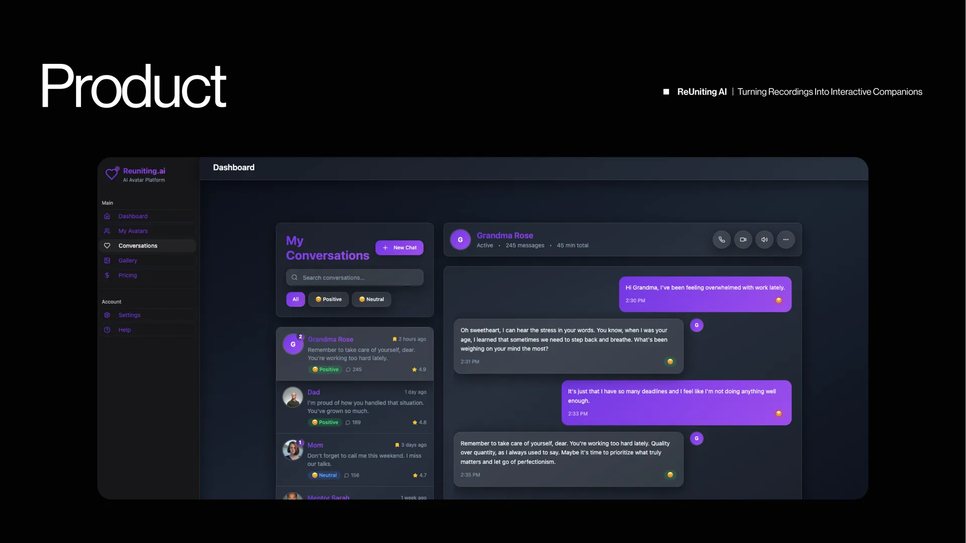 ReUniting AI — Interactive AI Companions — product view 2