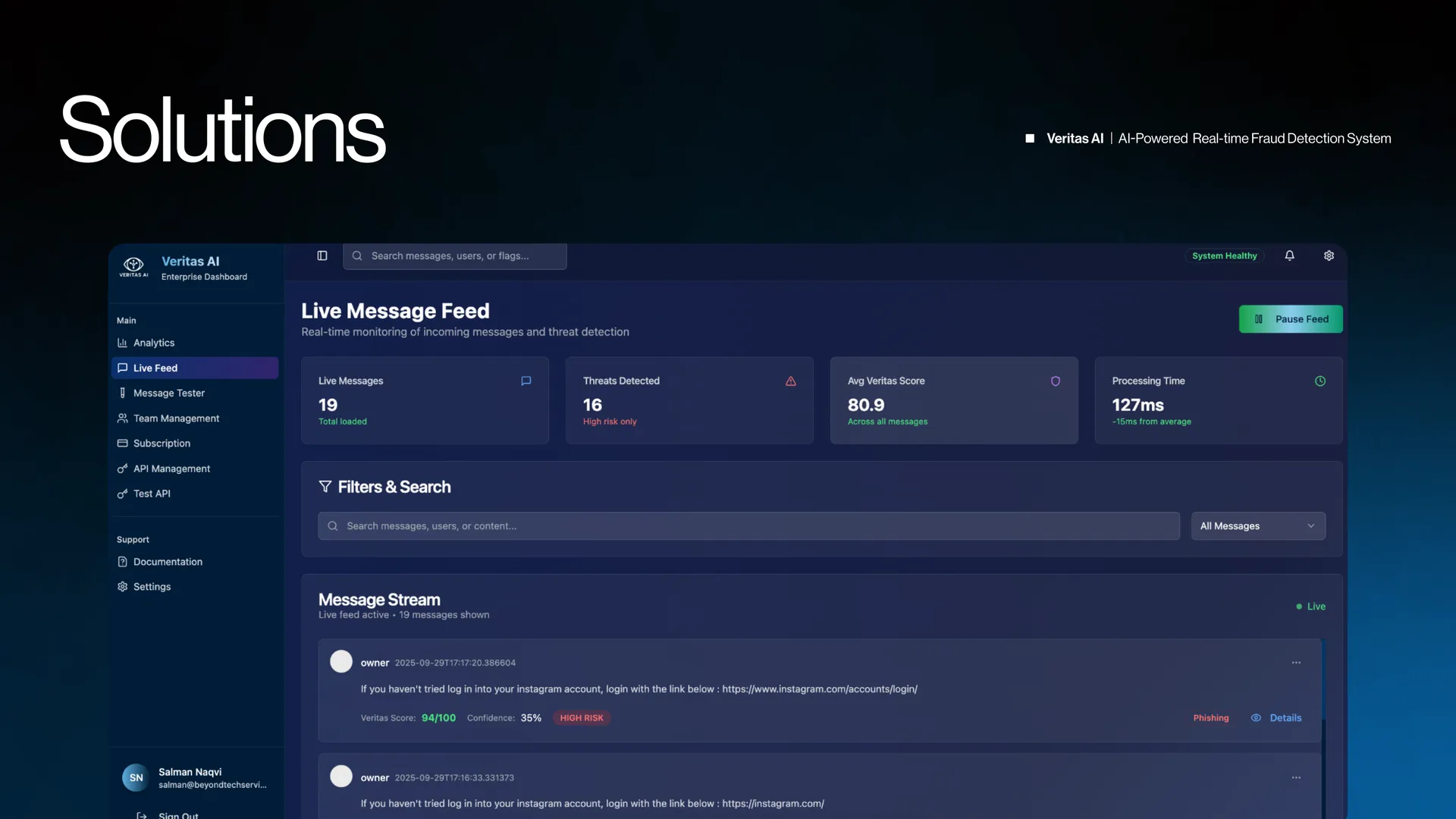 Veritas AI — Real-Time Fraud Detection SaaS — product view 3